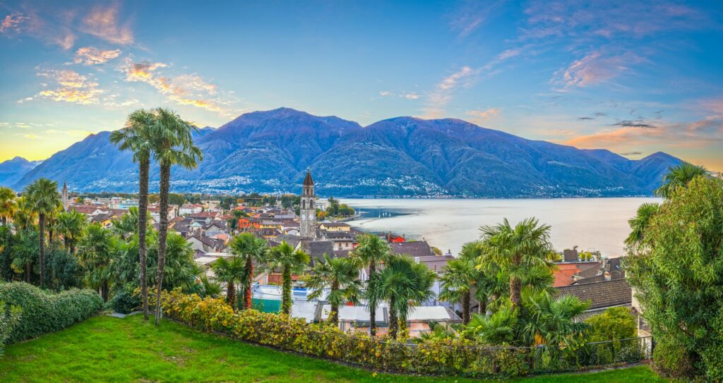 Ascona, Switzerland townscape on the shores of Lake Maggiore